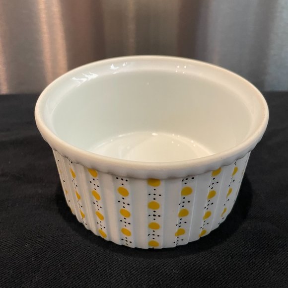 Aluminite Frugier Limoges 1940's Souffle Ramekin Yellow Dots - Size #1 - 4" - Picture 2 of 4